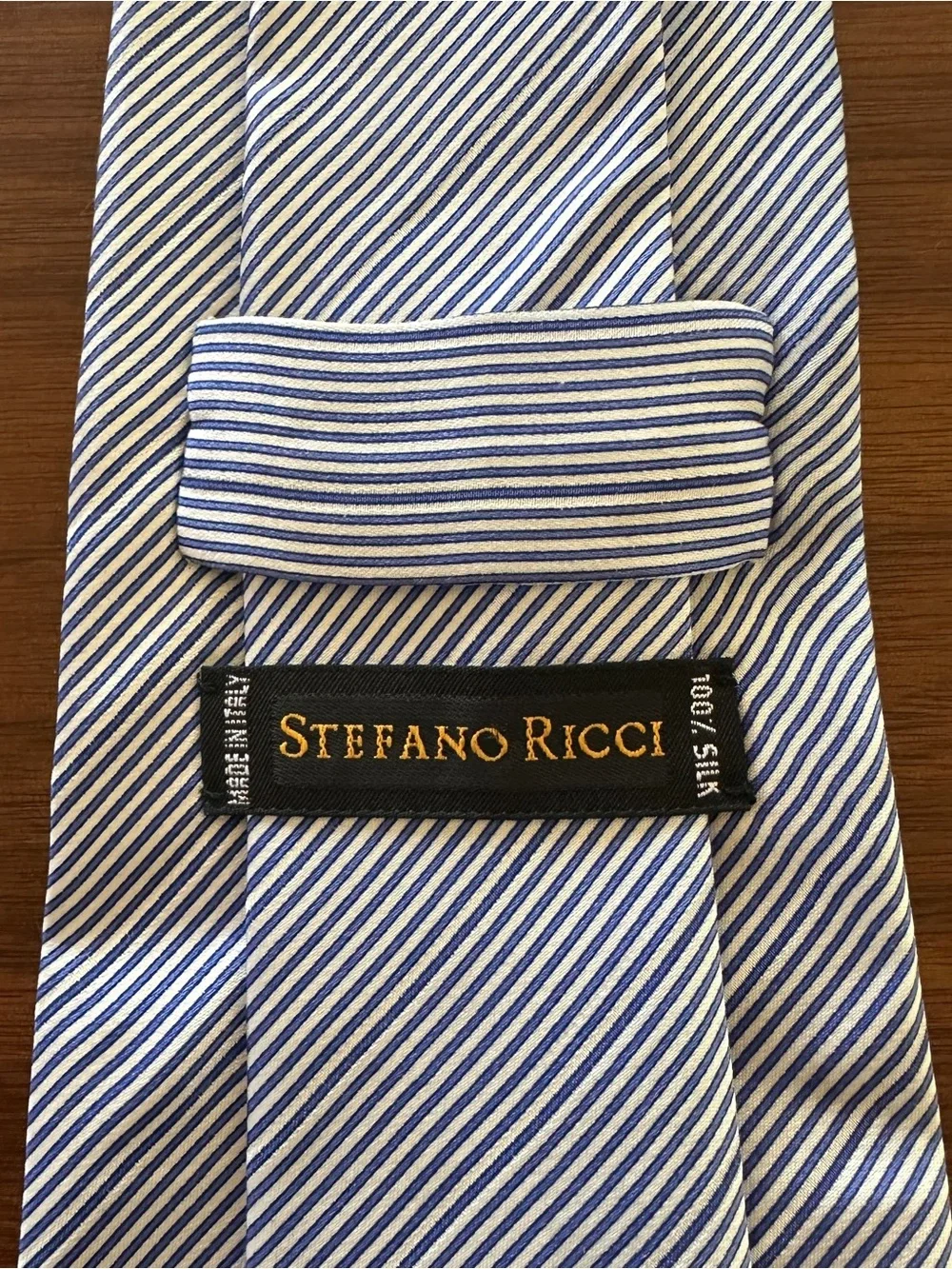 Stefano Ricci Blue and White Diagonal Stripe Silk Tie